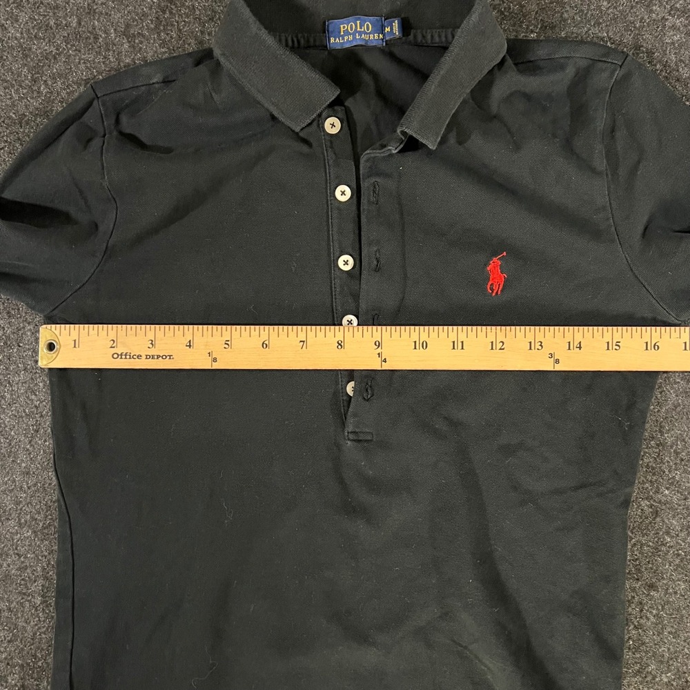 Polo Ralph Lauren Long Sleeve Polo Womens Medium Black Red Pony Logo Classic - Picture 7 of 7